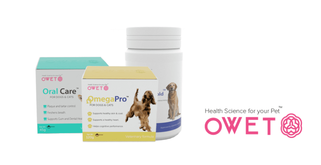 Ovvet Canine and Feline Supplements in a box and plastic bottle